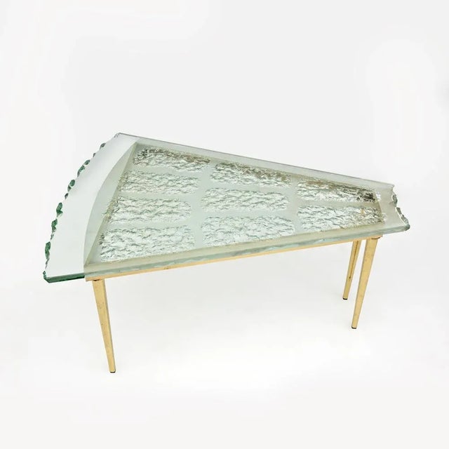 Metal Mid-Century Modern Chiseled Glass Coffee Table attributed to Max Ingrand for Fontana Arte, 1950s For Sale - Image 7 of 7