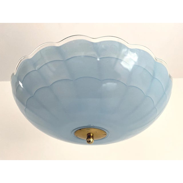 Art Deco 1940s Blue Scalloped Flush Light For Sale - Image 3 of 17
