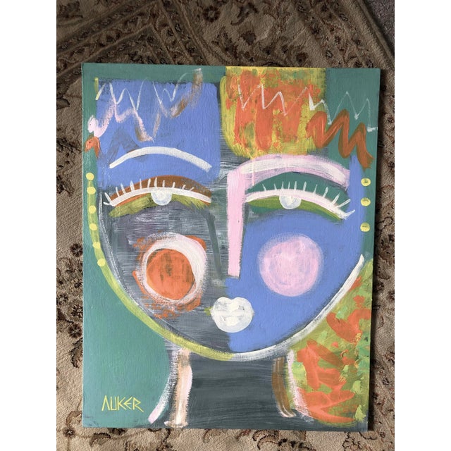 Paint Contemporary Figurative Mixed Media Painting in Canvas Board “Face With Blue” by Auker For Sale - Image 7 of 10