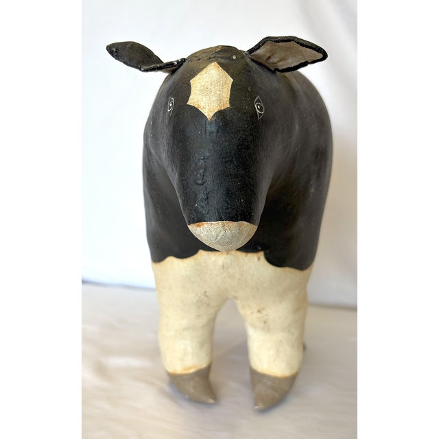 Farmhouse Vintage Artisan Crafted Folk Art Canvas Stuffed and Painted Cow Soft Sculpture For Sale - Image 3 of 12