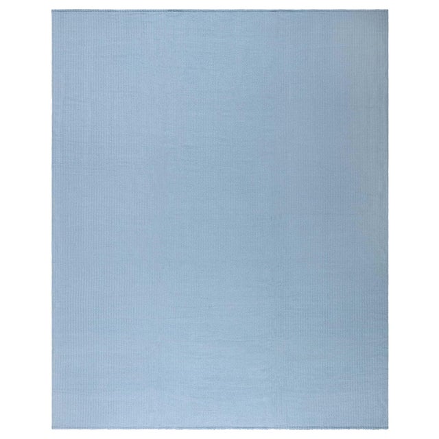 Modern Steel-blue Flat Weave Wool Rug For Sale