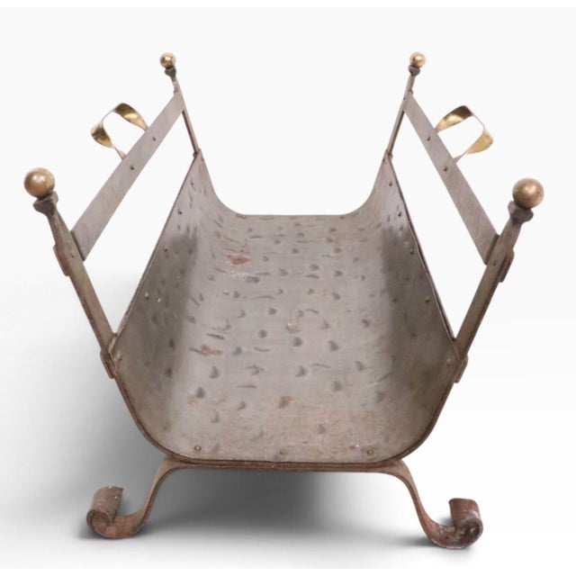 Mid 20th Century Arts and Crafts Style Iron and Brass Firewood Log Holder For Sale - Image 11 of 13