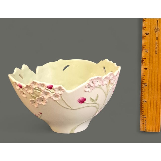 Ceramic Vintage Lenox Porcelain Romantic Floral Pink Cherry Blossom Candy Serving Bowl For Sale - Image 7 of 8