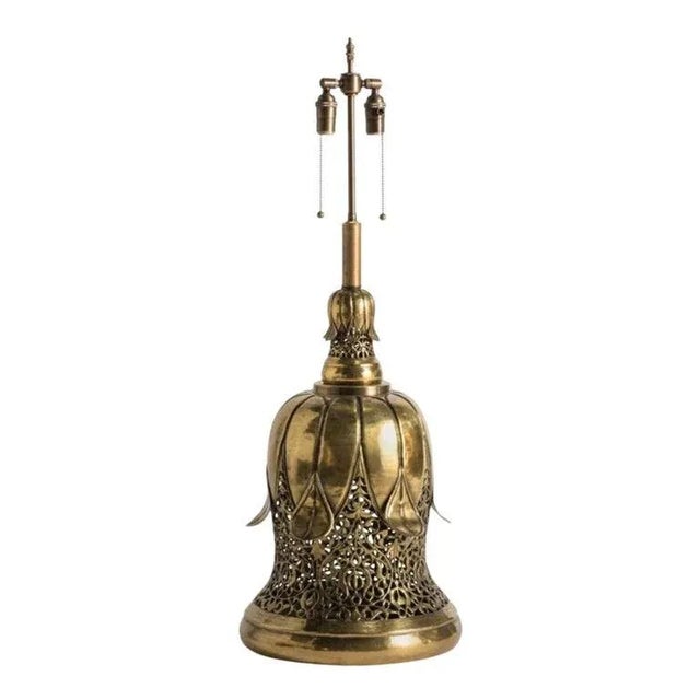 Large Single Brass Southeast Asian Style Openwork Table Lamp