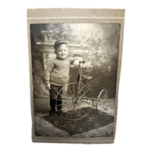 Antique Cabinet Card Photo: Young Boy with Tricycle, 19th Century