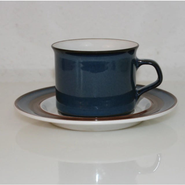 Ceramic Vintage 1970s Japan Haniwa Stone by Ranmaru Capri Pattern Cups & Saucers- 14 Pieces For Sale - Image 7 of 9