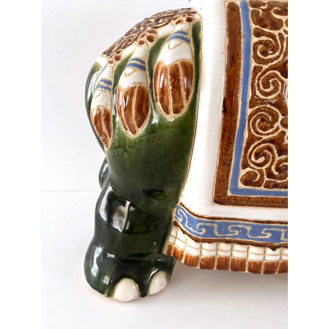 Green Mid Century Ceramic Elephant Garden Stool or Plant Stand For Sale - Image 8 of 12
