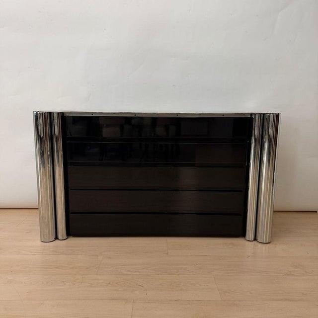 Chest of Drawers in Black Lacquer and Chrome by A. Mosca for Cinova, Italy, 1969 For Sale - Image 4 of 18