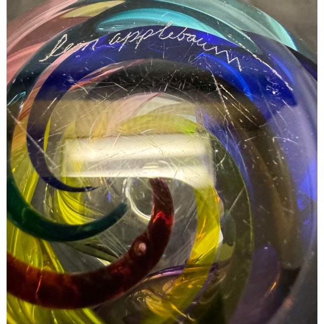 Blue Leon Applebaum Rainbow Perfume Bottle Lava Trails Signed Hand-Blown Glass VTG For Sale - Image 8 of 12