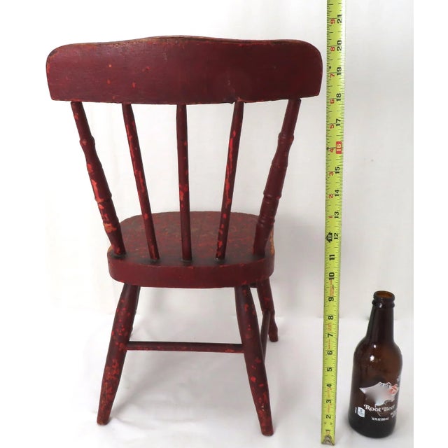 Cute Mid 1800s Antique American Small Childs Chair for Earl - Nice Original Red Hand Painted Features For Sale - Image 11 of 13