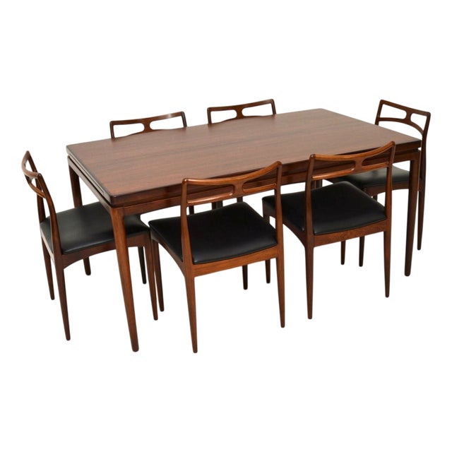 Vintage Danish Dining Table and Chairs by Johannes Andersen for Christian Linneberg, 1960, Set of 7 For Sale