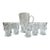 Vintage Pilgrim Glass "Adams" Clear Set of 8 Pedestal Glasses + Pitcher For Sale