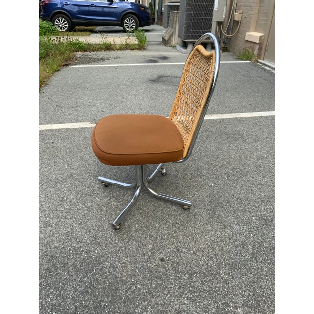Wood Daystrom Furniture Mid Century Chrome and Wicker Swivel Vanity/Desk Chair For Sale - Image 7 of 12