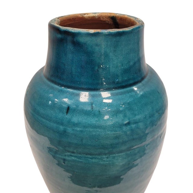 20th Century Turquoise Glazed Ceramic Vase, France, 1970s For Sale - Image 3 of 13