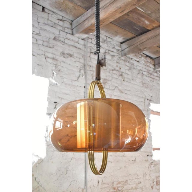 Brass and Smoked Glass Pendant Lamp from Temde, Germany, 1970s For Sale - Image 6 of 12