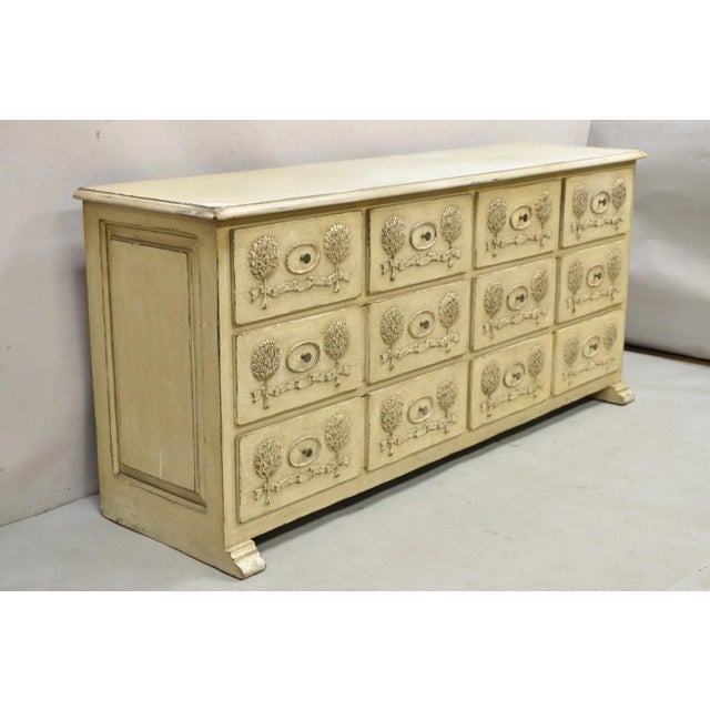 Vintage French Country Provincial Cream Distress Painted 8 Drawer Dresser by Roundtree. Item features 8 dovetailed...