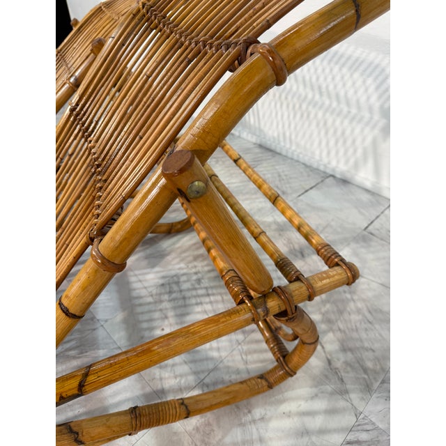 Pair of Tito Agnoli Attributed Rattan Chaise Lounges, Italy 1970s For Sale - Image 9 of 11