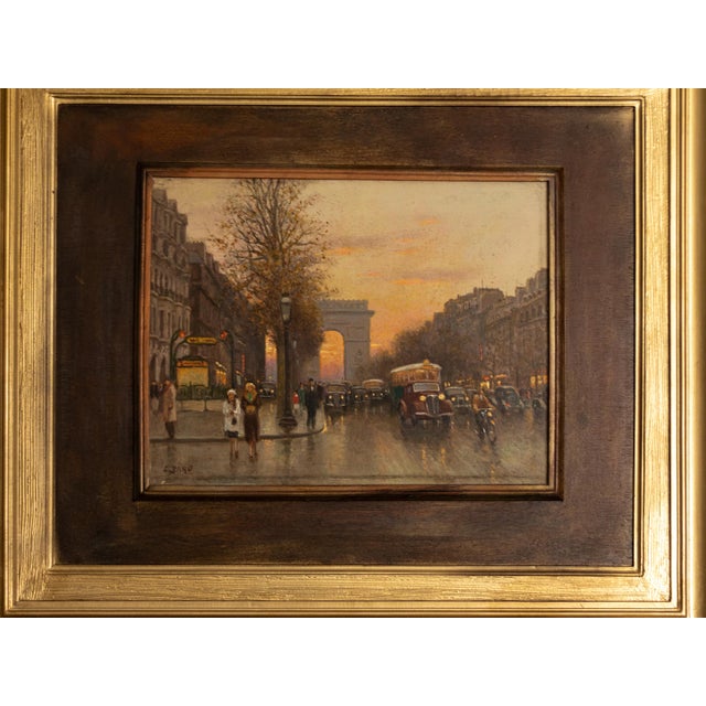 This oil painting from early 20th century by E. Baró captures the Arc de Triomphe and the bustling Avenue de la Grande...