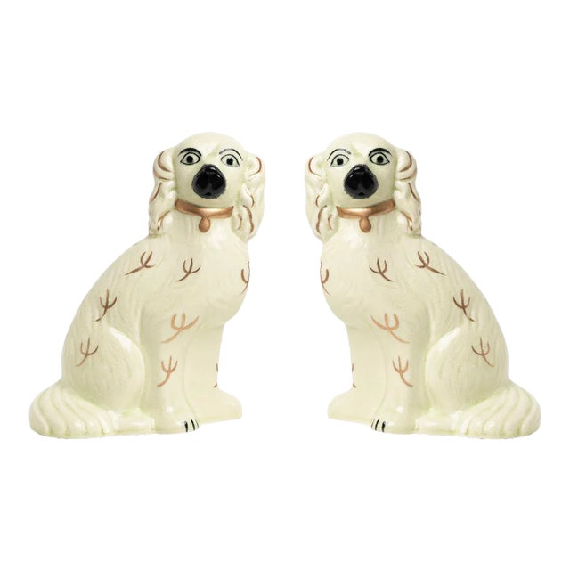 Staffordshire-Style Dogs in Ivory/Gold, Large - a Pair For Sale