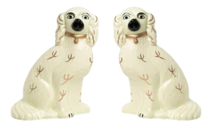 Staffordshire-Style Dogs in Ivory/Gold, Large - a Pair