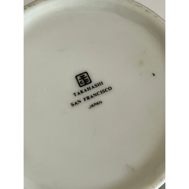 Takahashi Chinoiserie Mugs with blue, white and orange designs, birds flowers and pagoda. Great for morning coffee or to...