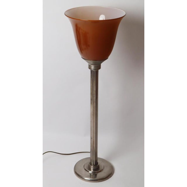 Brown French Art Deco Style Table Lamp with Brown Overlay Glass, 1980s For Sale - Image 8 of 17