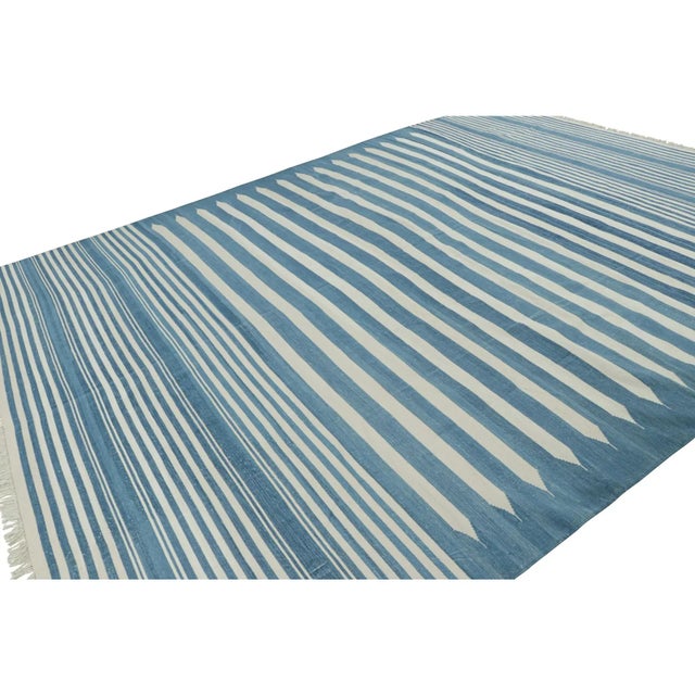 Rug & Kilim Rug & Kilim’s Contemporary Dhurrie Rug in Blue and White Stripes For Sale - Image 4 of 7
