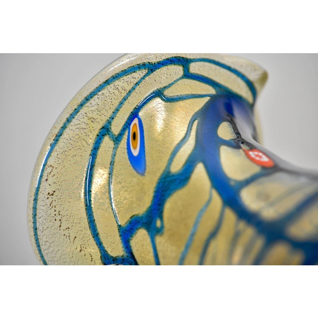 Murano Glass Pitcher in Iridescent Gold With Blue Streaks For Sale - Image 12 of 13