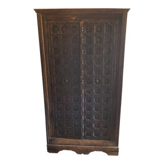 Indian 19th Century Sheesham Gujarat Cabinet With Carved Doors and Iron Accents For Sale