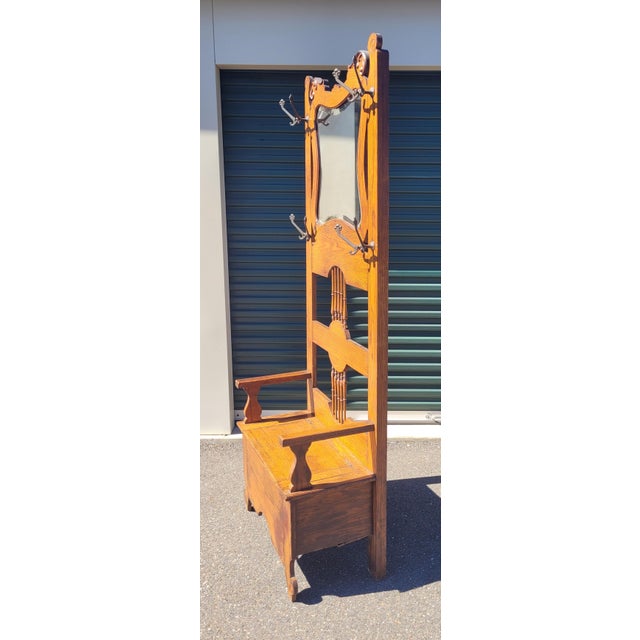 American 19th Century Oak Hall Chair and Coat Rack For Sale - Image 3 of 10