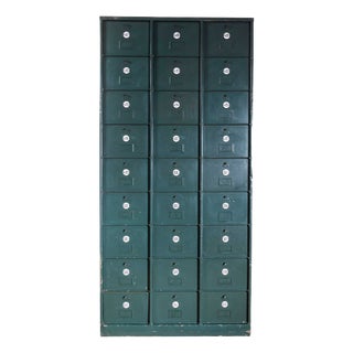 1920s French Industrial Metal Cabinet in Dark Green For Sale