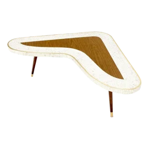 Tile Inlay Triangular L Shape Corner Coffee Occasional Table