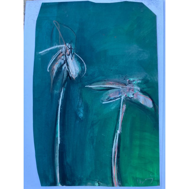 3 original approx 15 x 22 asymmetrical paintings on heavy paper heightened with pastel Signed bottom right? Unframed