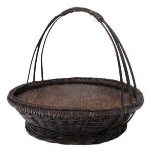 Chinese Woven Bamboo Flower Basket, C. 1940