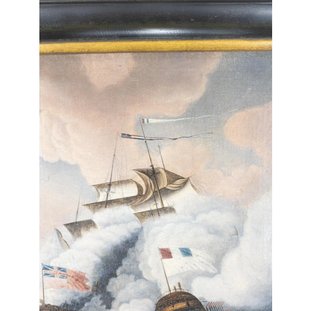 White China Trade English Oil Painting of Naval Battle For Sale - Image 8 of 13