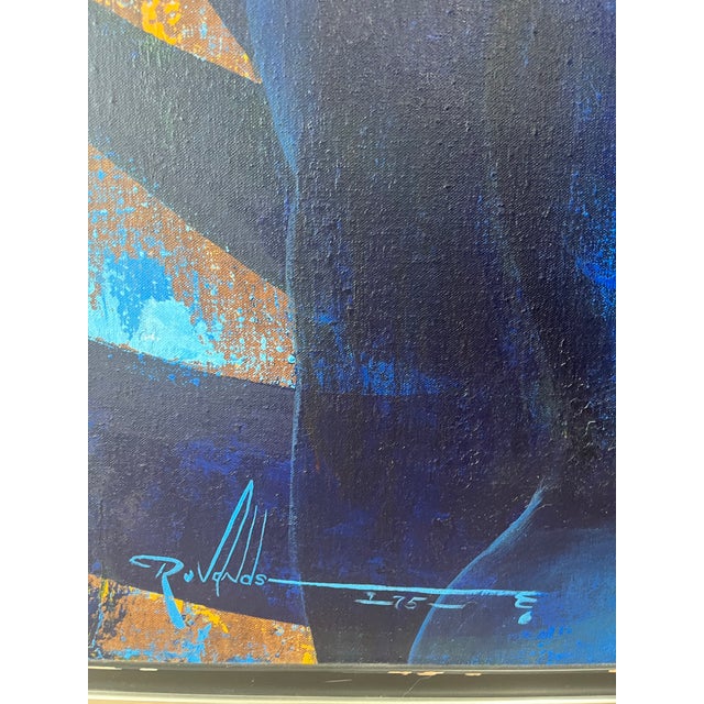 Blue Mid Century Contemporary Abstract Nude Painting 1975 For Sale - Image 8 of 10
