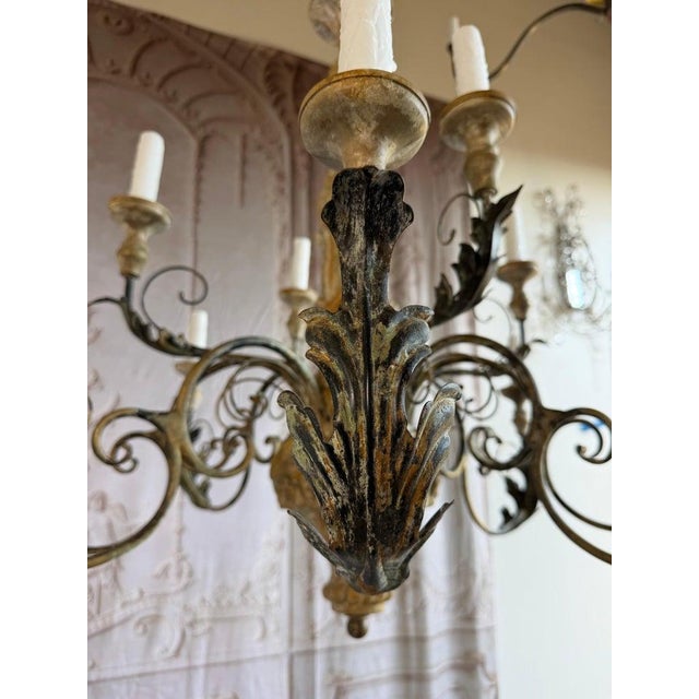 Wood Monumental Italian Rococo Painted Wood & Wrought Iron 12-Light Chandelier For Sale - Image 7 of 14