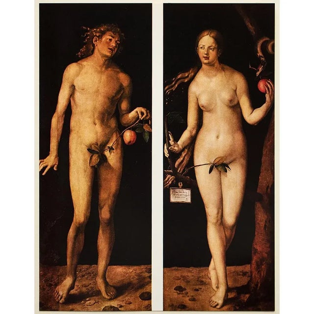 Brown 1955 After Durer "Adam and Eve ", Set of 2 First Edition Vintage Full-Color Prints For Sale - Image 8 of 8