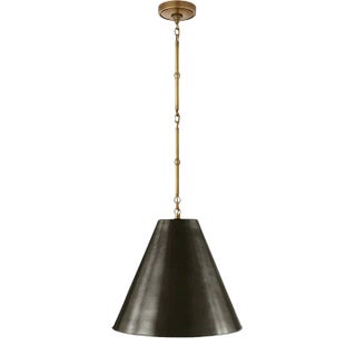 Thomas O'Brien for Visual Comfort Signature Goodman Small Hanging Light in Hand-Rubbed Antique Brass with Bronze Shade For Sale