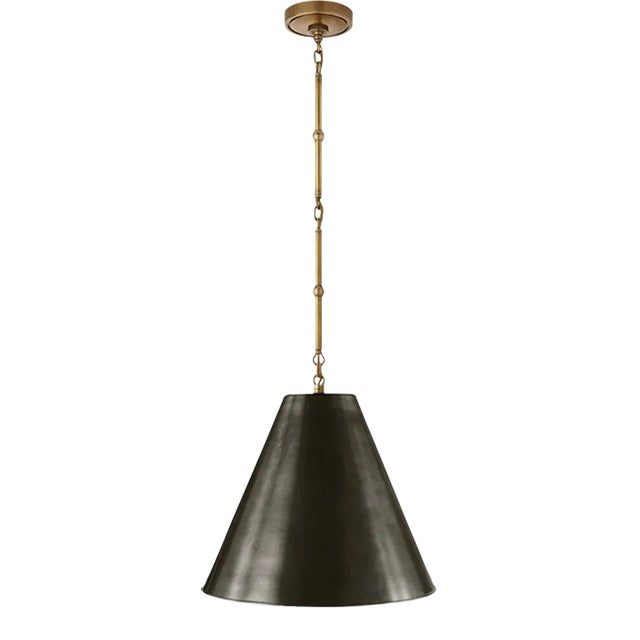 Thomas O'Brien for Visual Comfort Signature Goodman Small Hanging Light in Hand-Rubbed Antique Brass with Bronze Shade For Sale