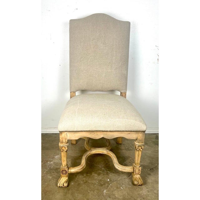 Set of Ten French Provincial Linen Upholstered Dining Chairs For Sale - Image 10 of 17