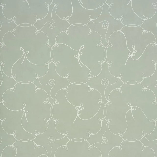 Schumacher X Backdrop Broderie Wallpaper In Cool Green For Sale