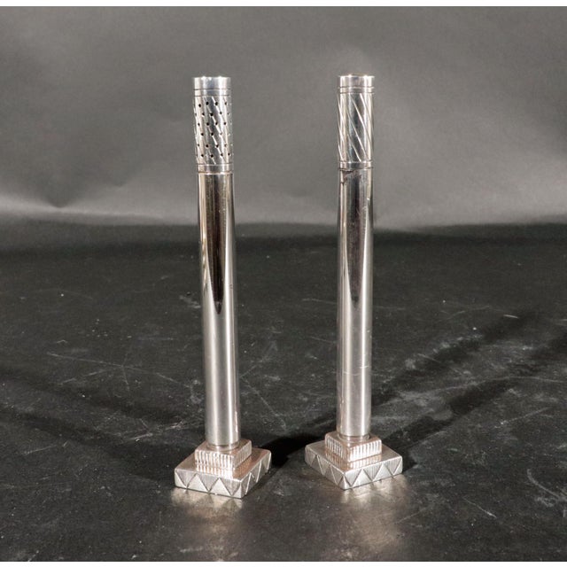 Pair of Georg Jensen Sterling Silver "Skyscraper" Salt & Pepper Shakers by Jorgen Jensen For Sale - Image 14 of 14