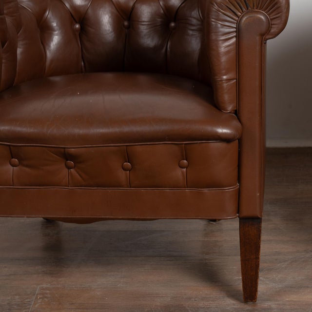 Pair of Vintage Brown Leather Barrel Back Club Chairs For Sale - Image 11 of 14
