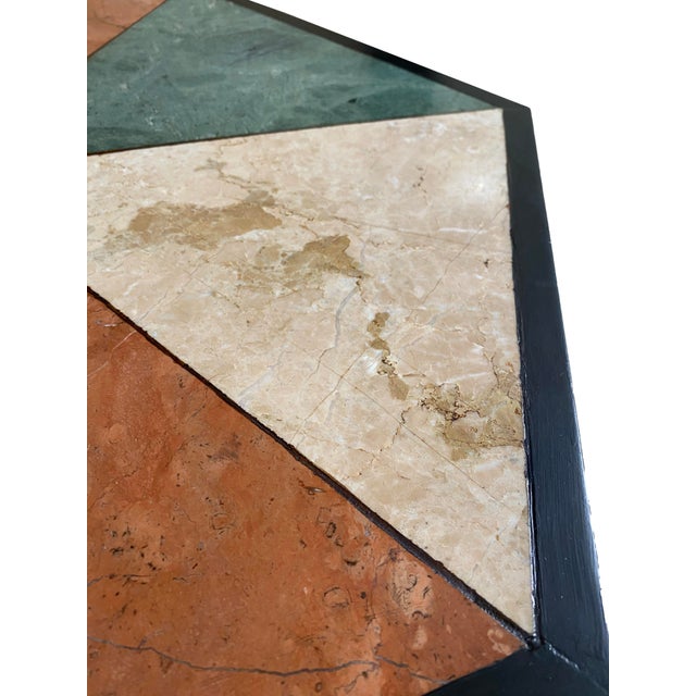 Mid-Century English Gothic Style Iron Side Table With Hexagonal Marble Inlay Top For Sale In Phoenix - Image 6 of 12