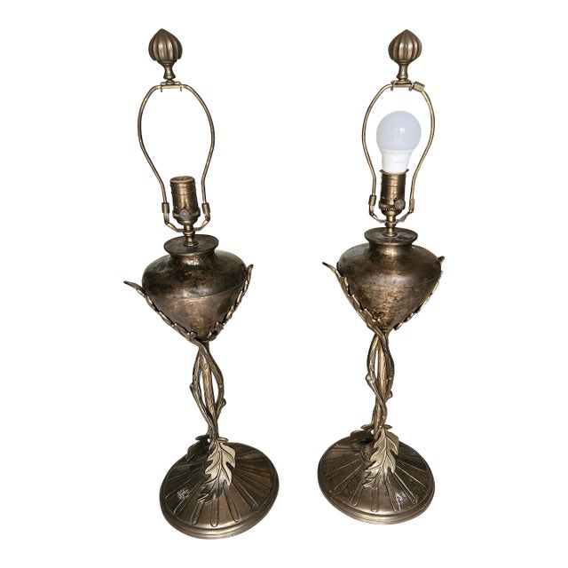 Vintage Wildwood Fall N Leaves Cast Brass Lamps - a Pair For Sale