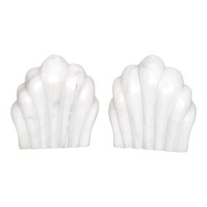 Italian Carrara Marble Scallop Shell Bookends, a Pair