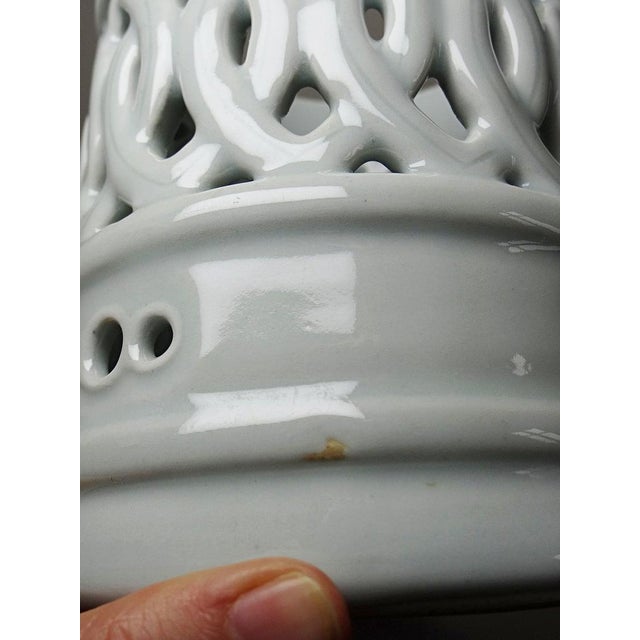 Ceramic Korean Joseon Style Reticulated Celadon Porcelain Brush Holder, 1950s For Sale - Image 7 of 12