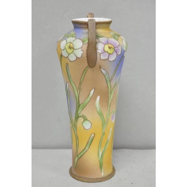 Blue Nippon Sharkskin Decorated Royal Kinjo Japan Hand Painted Porcelain Handled Vase For Sale - Image 8 of 17