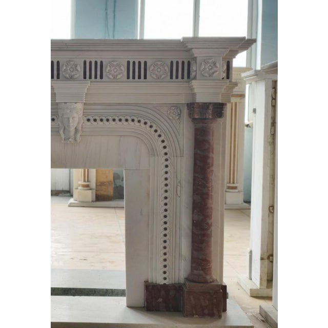 Striking Neoclassical Marble Fireplace Mantle with Red Marble Columns For Sale - Image 4 of 6